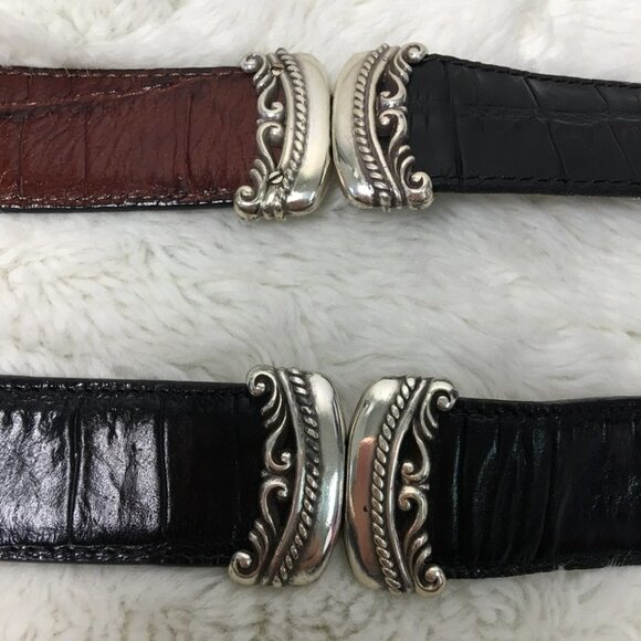 Brighton Womens Reversible Silver Black Brown Leather Belt size Medium main image 7